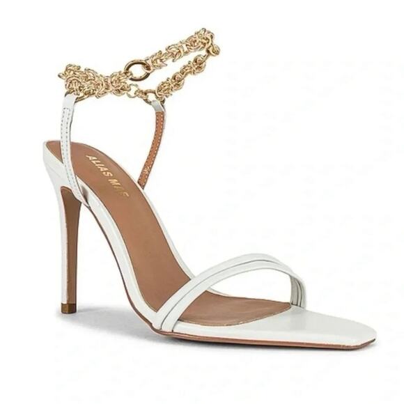 Alias Mae Ankle Strap Heels Ivory Leather Gold Chain - Picture 1 of 6